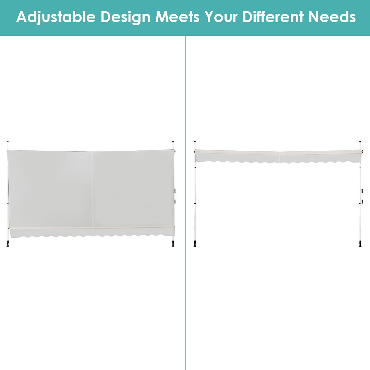 Telescopic Awning Sun Shade with Manual Crank Handle-Beige