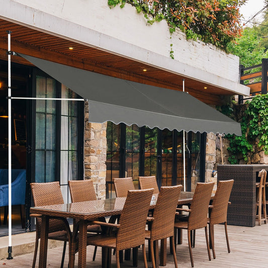 Telescopic Awning Sun Shade with Manual Crank Handle-Grey