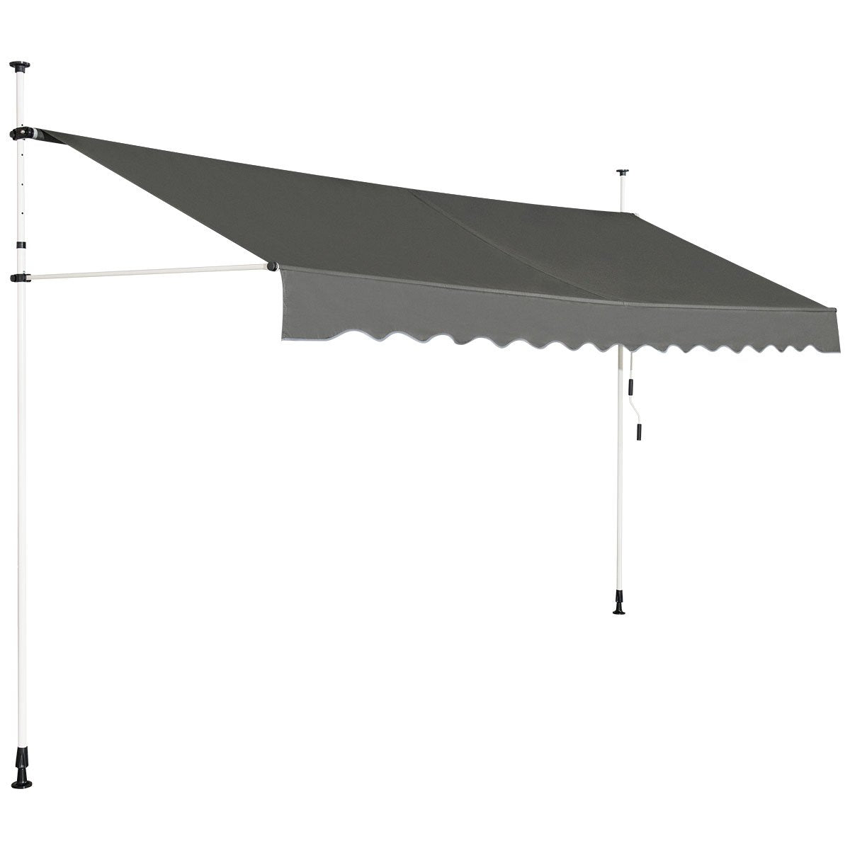 Telescopic Awning Sun Shade with Manual Crank Handle-Grey