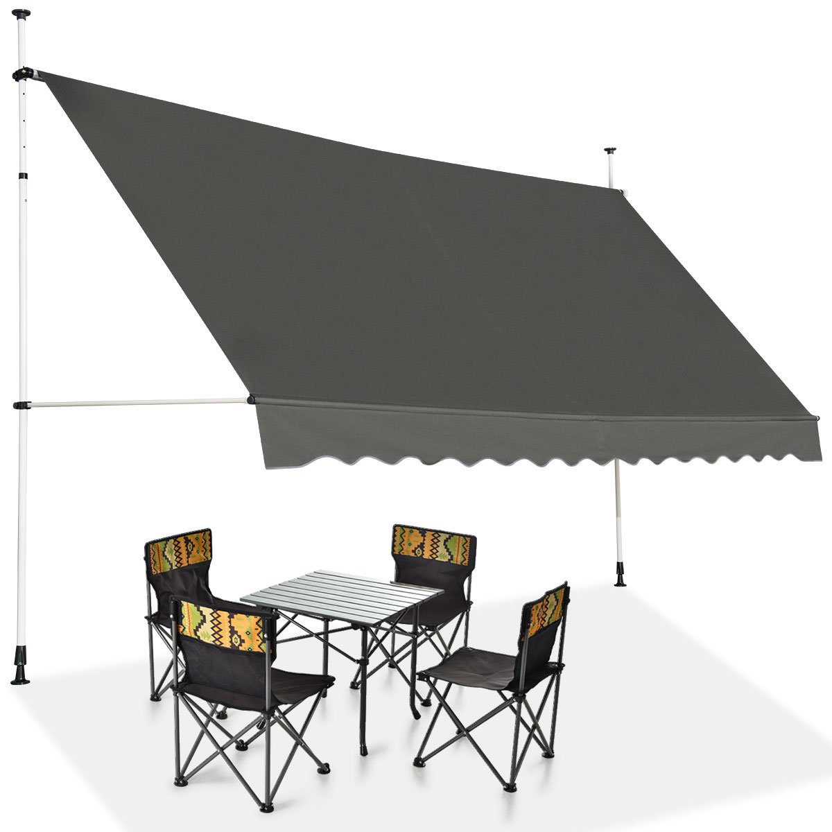 Telescopic Awning Sun Shade with Manual Crank Handle-Grey