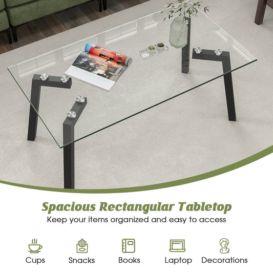 Tempered Glass Coffee Table with Metal Legs for Home Office