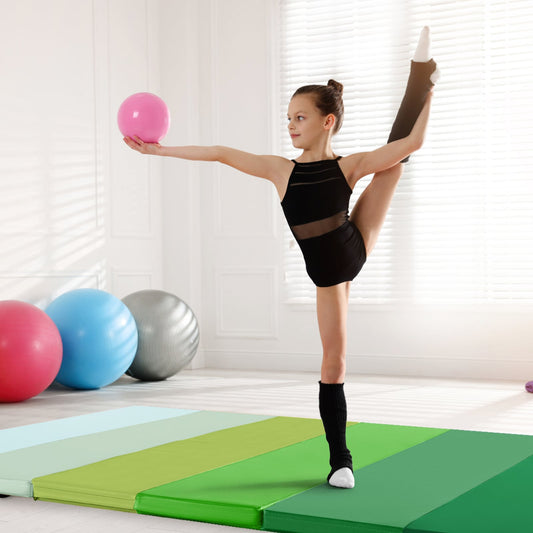 Gymnastics Mat Tri-Fold Thick Tumbling Mat with Hook and Loop Fasteners-Green