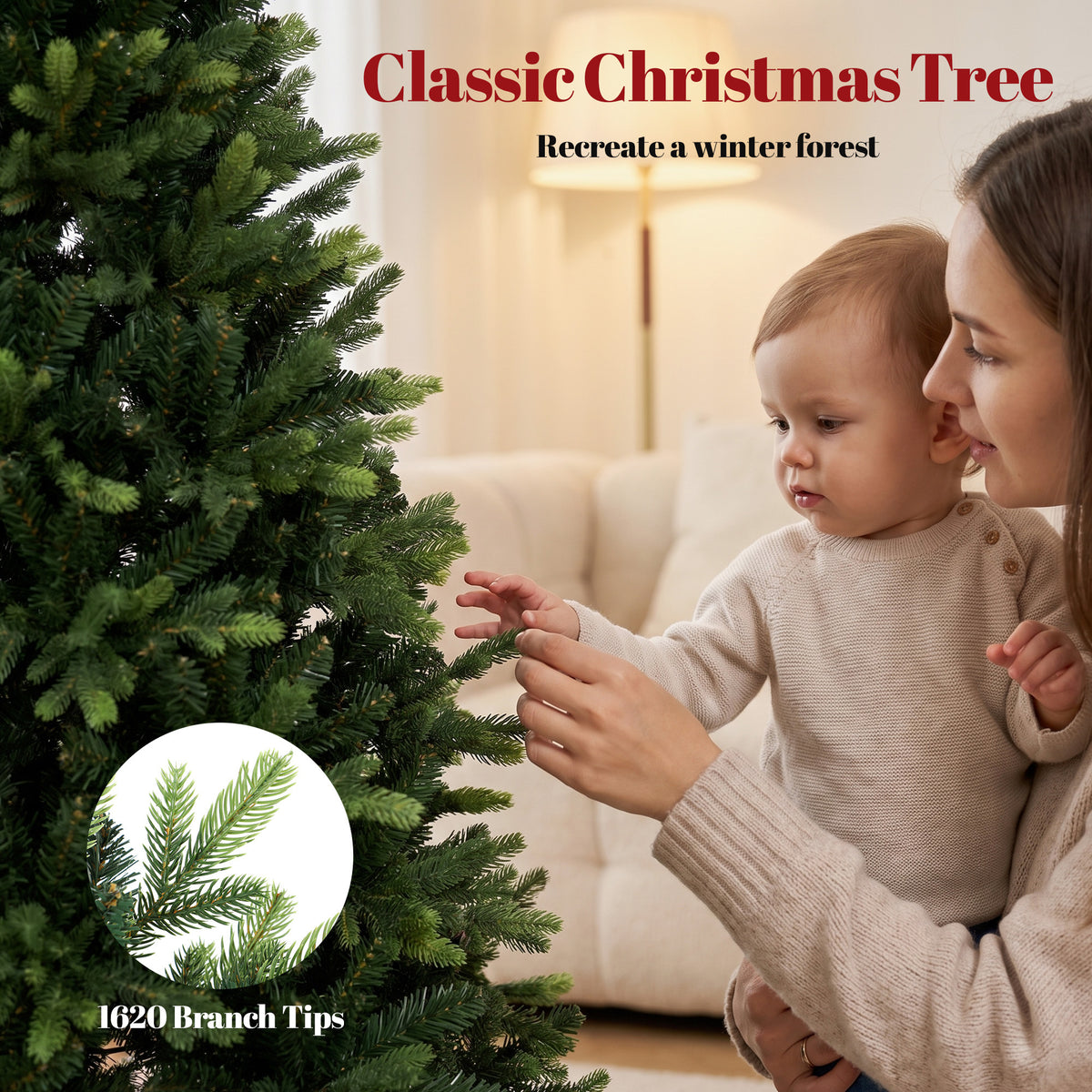 HOMCOM Artificial Christmas Tree, Hinged Xmas Tree with 1620 PE & PVC Branch Tips, 5ft, Green