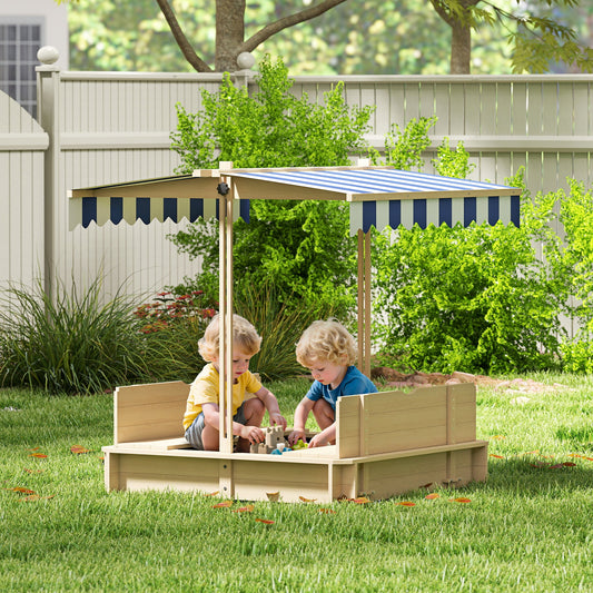 Outsunny Kids Square Wooden Sandpit, Children Sandbox Outdoor Playset