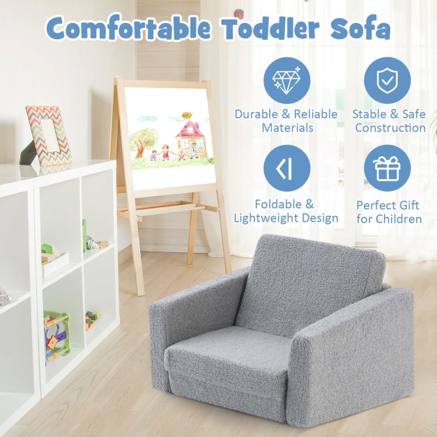 2-in-1 Toddler Fold out Couch with Washable Sofa Cover-M