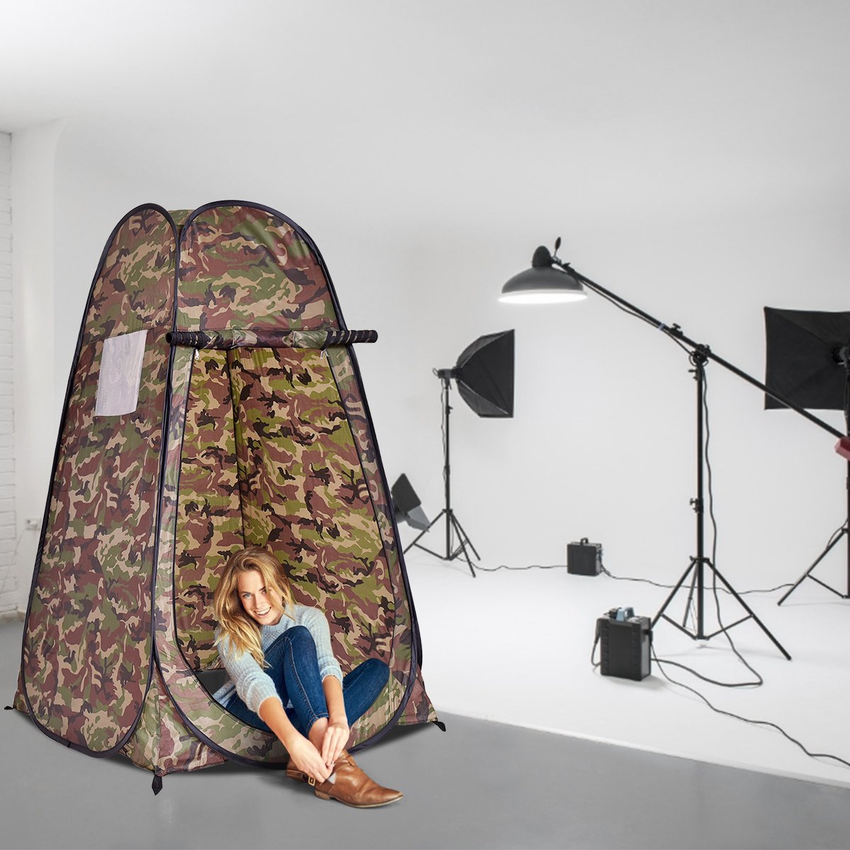 Toilet Shower Changing Beach Camping Tent Room Portable Pop Up Private Travel-Camouflage