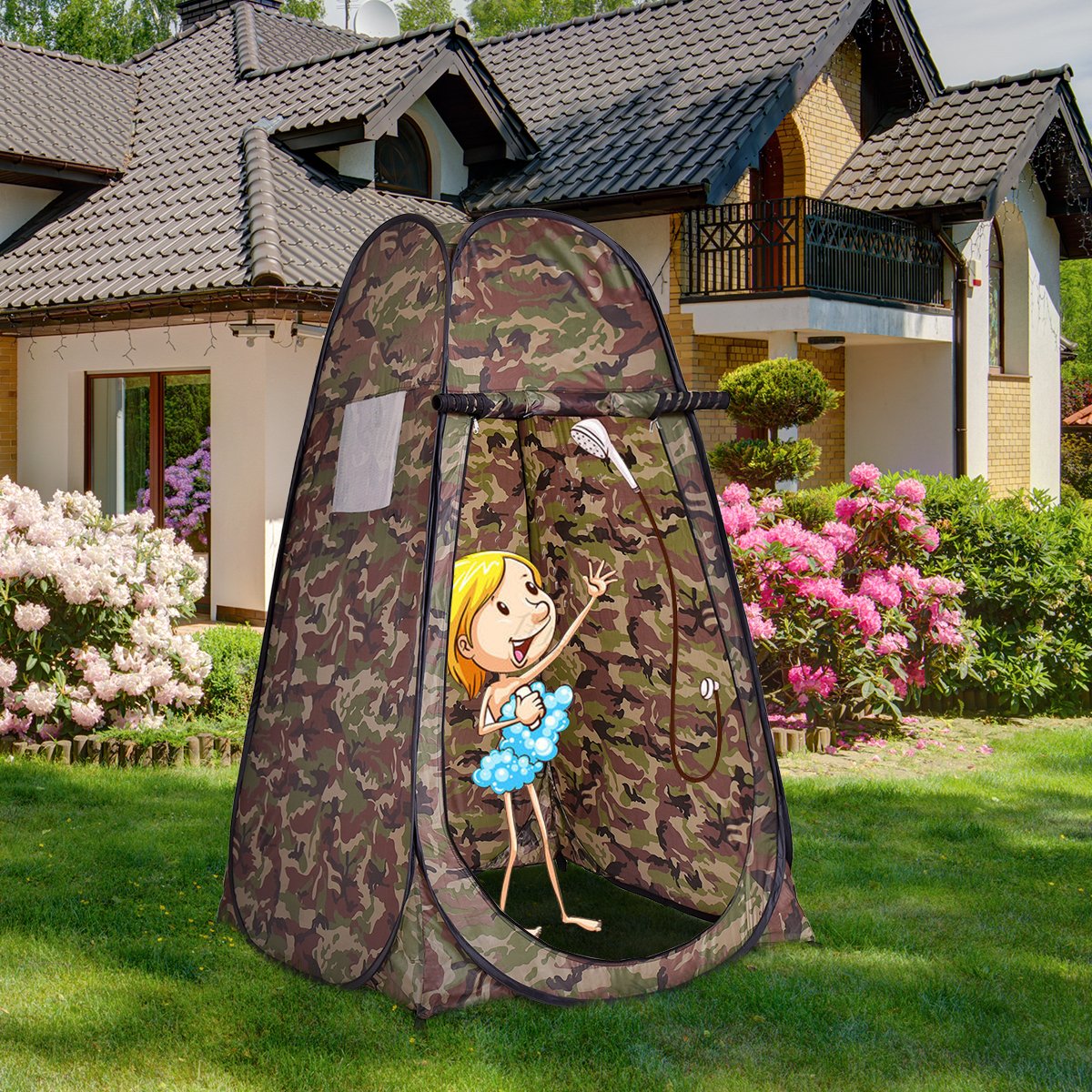 Toilet Shower Changing Beach Camping Tent Room Portable Pop Up Private Travel-Camouflage
