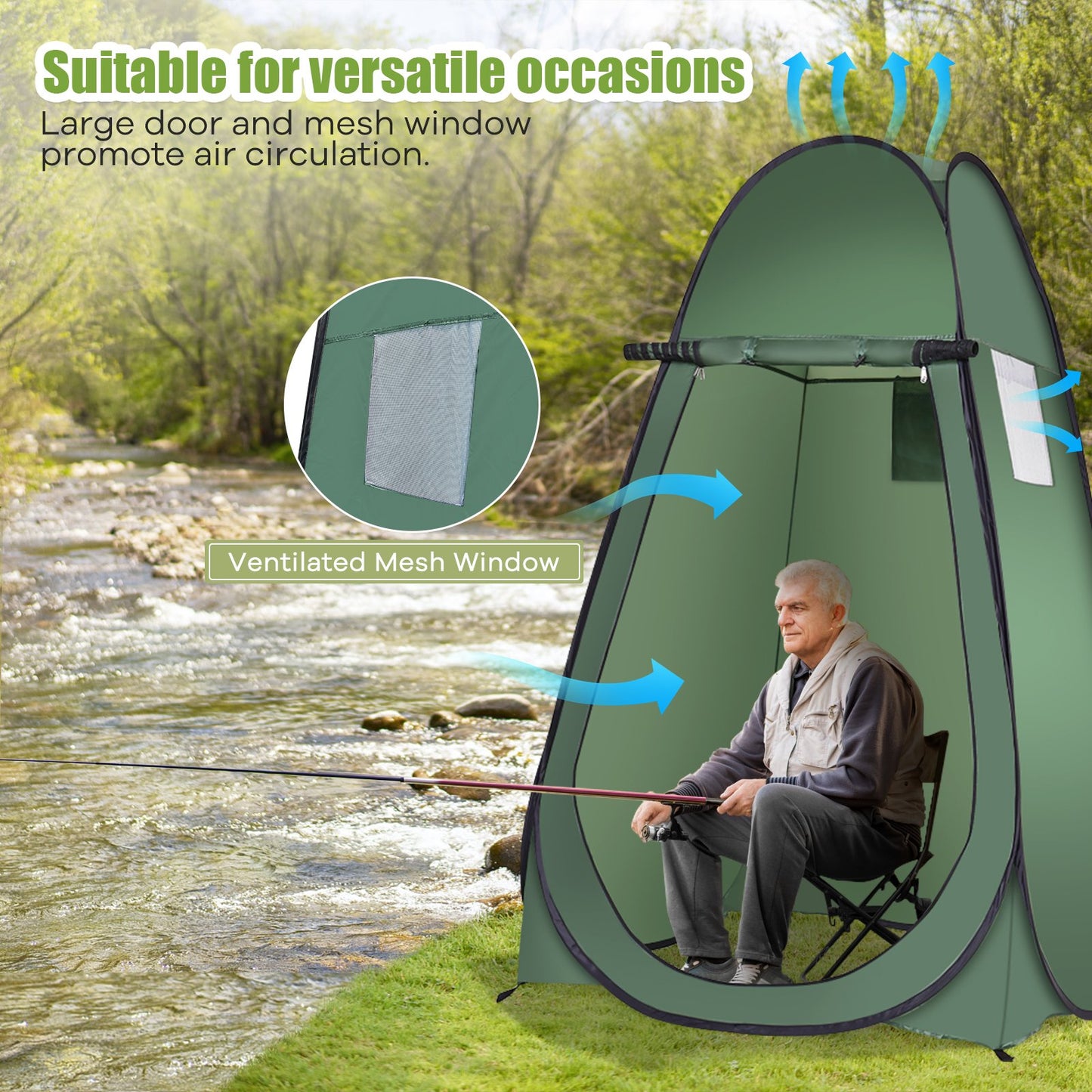 Toilet Shower Changing Beach Camping Tent Room Portable Pop Up Private Travel-Green