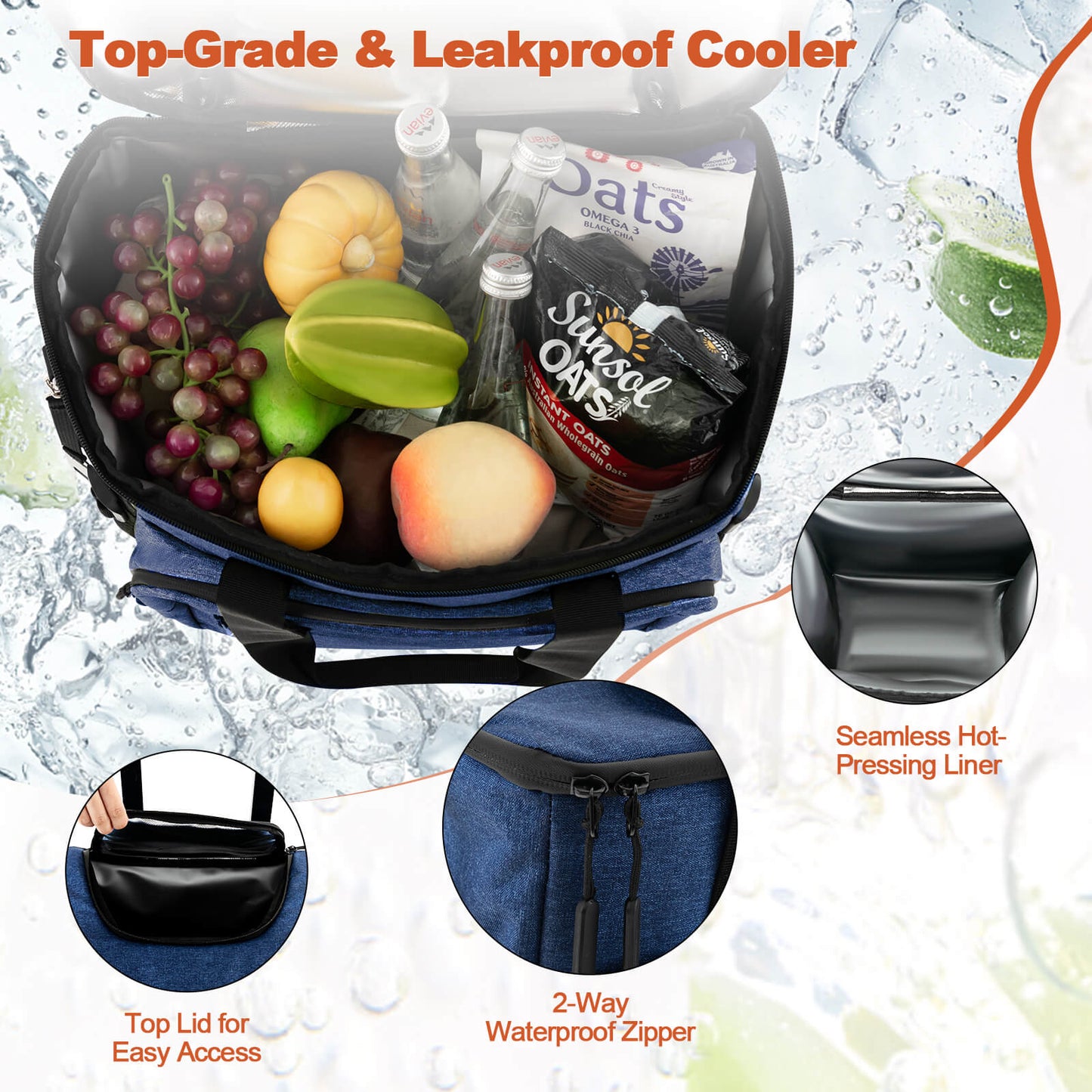 50-Can Large Rolling Cooler with Adjustable Handle and Bottom Plate-Dark Blue