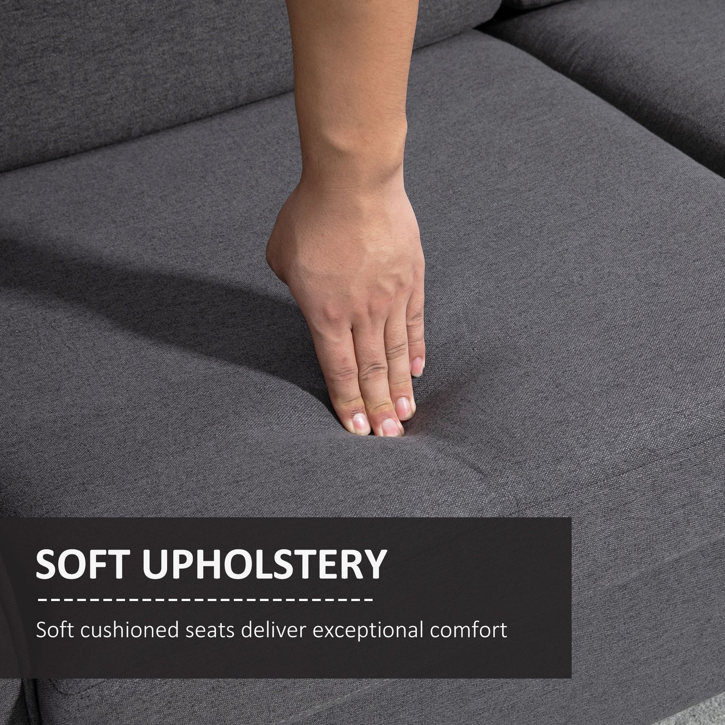 HOMCOM Kompaktowa Sofa Dwuosobowa, Nowoczesna Sofa Dwuosobowa Do Salonu Z Drewnianymi Nogami I Podłokietnikami, Ciemnoszara