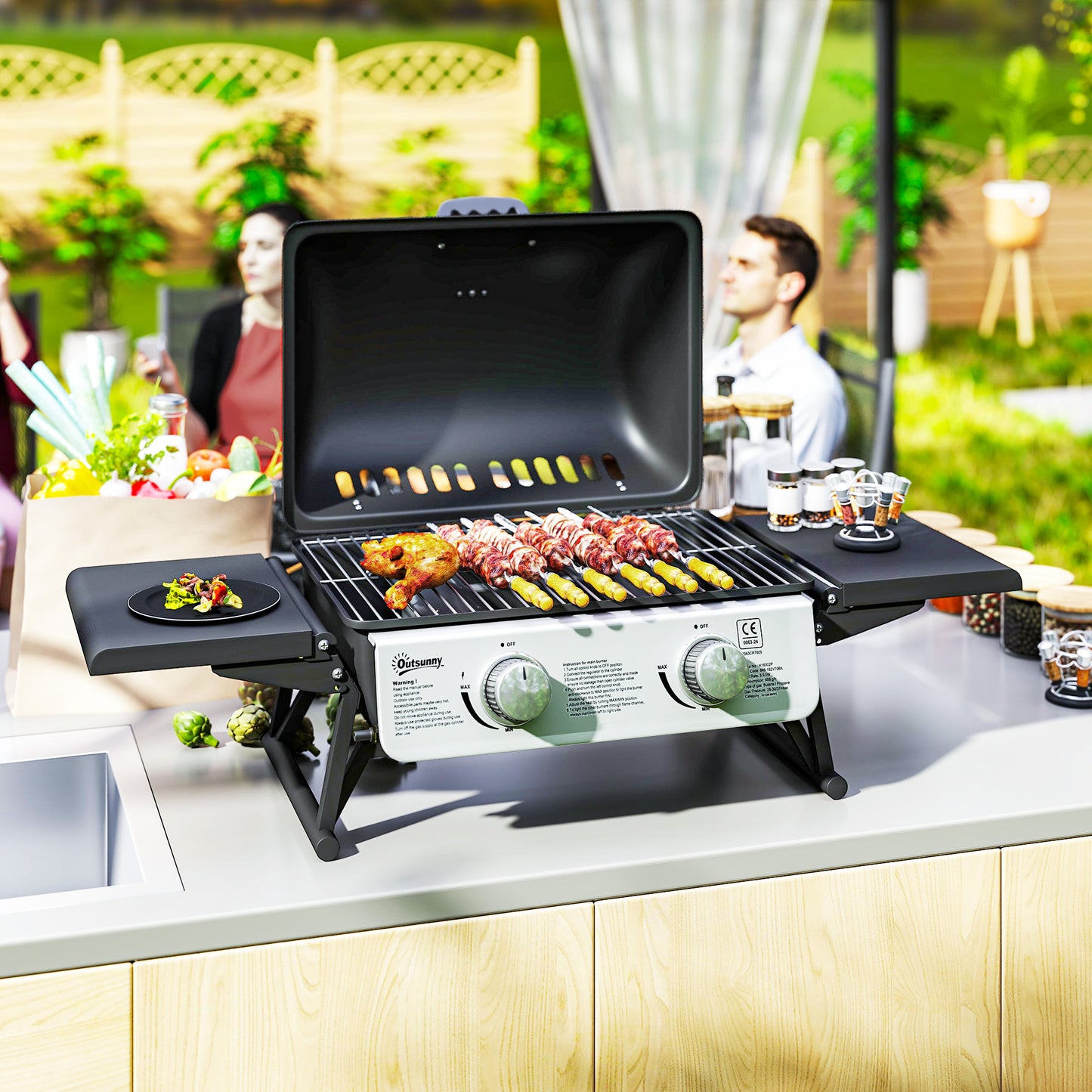 Dwupalnikowy kompaktowy grill gazowy Outsunny – czarny