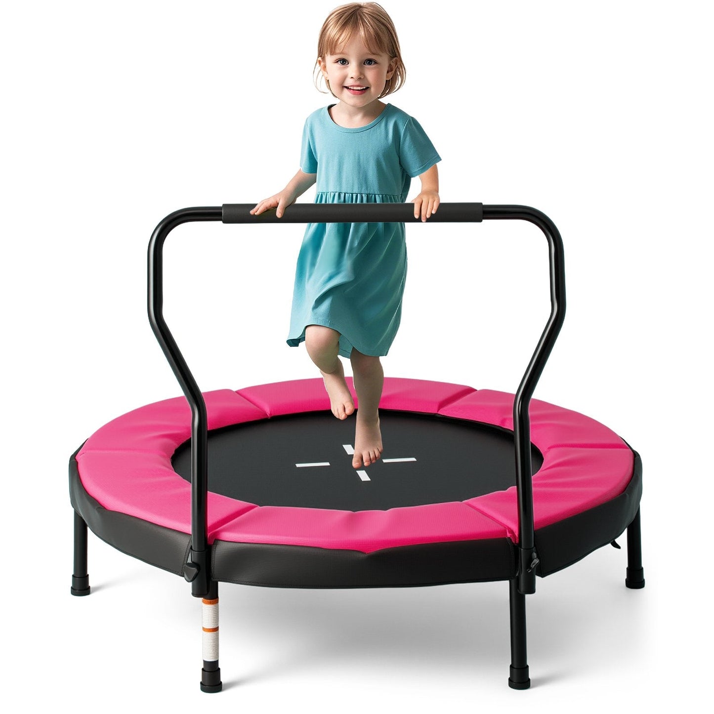 Trampoline for Kids Indoor Outdoor Fitness Trampoline with Handlebar-Pink