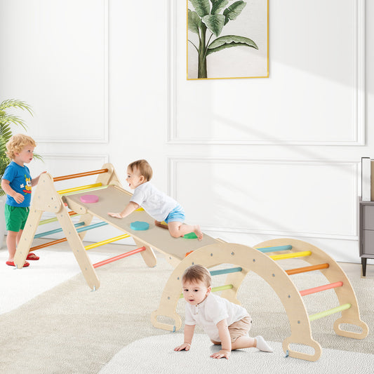 5-in-1 Triangle Climbing Toys with Arch Ramp for 1+ Years Old-Macaron