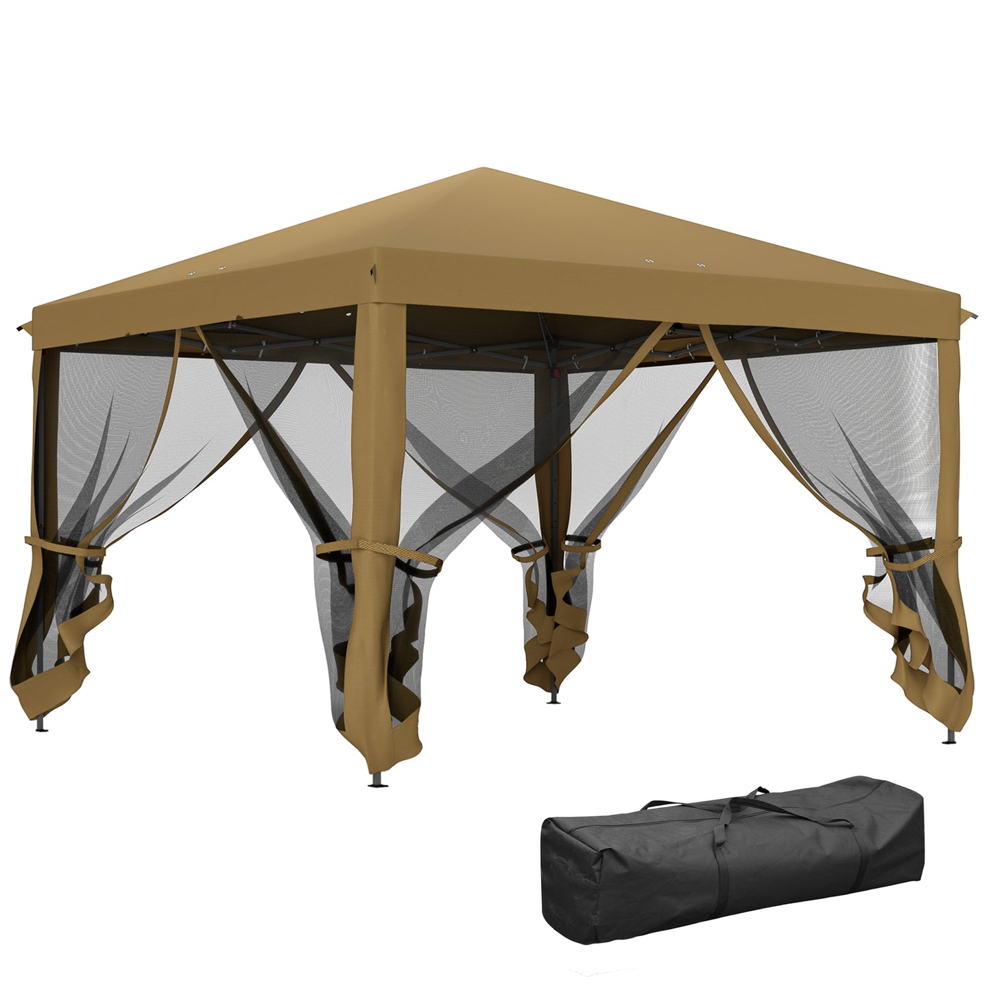 Outsunny 3 x 3Â m Pop Up Gazebo, 420D Garden Tent Canopy with Removable Mesh Sidewall Netting, Carry Bag for Garden Patio Outdoor, Khaki
