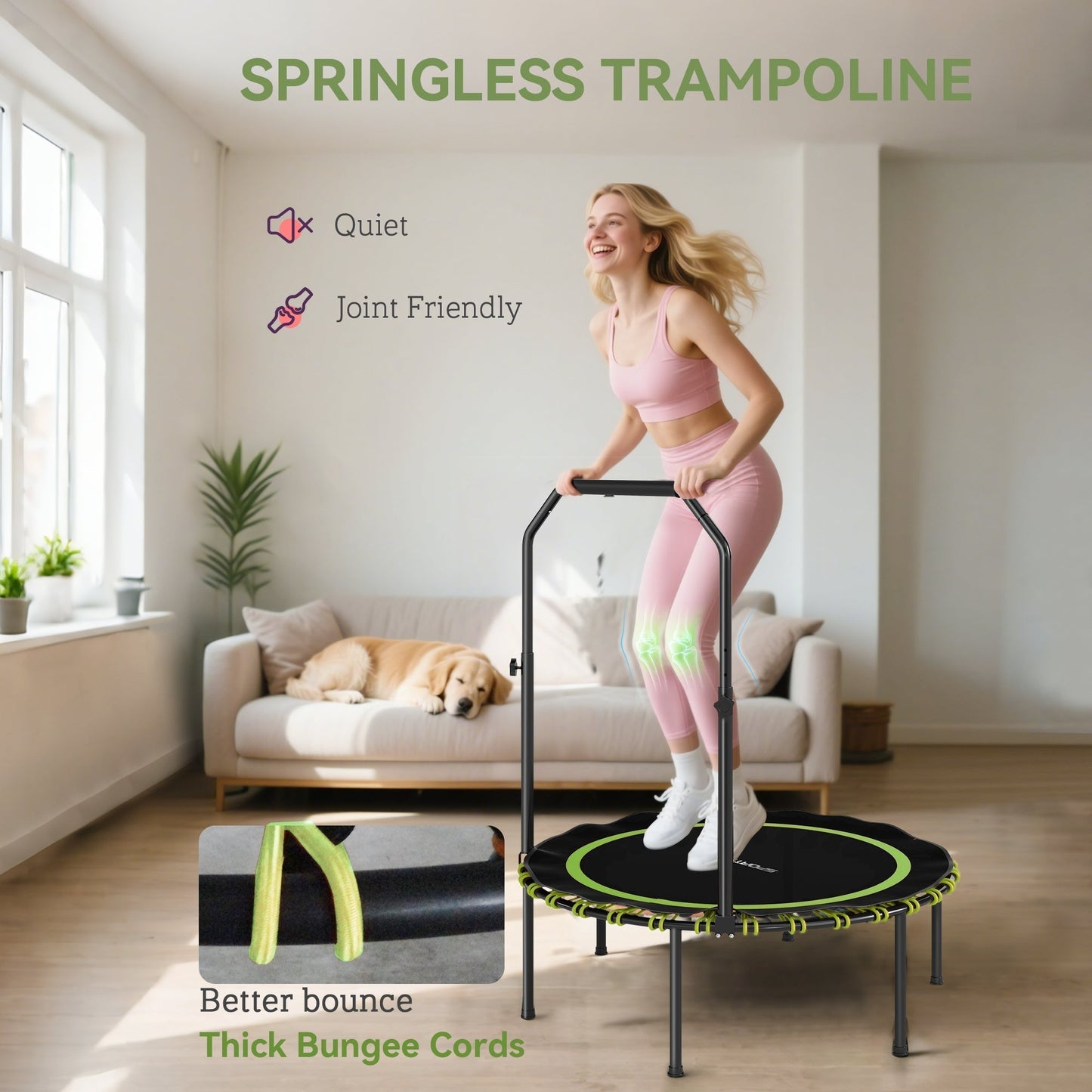 SPORTNOW 40" Foldable Fitness Trampoline Rebounder with Handle, Green
