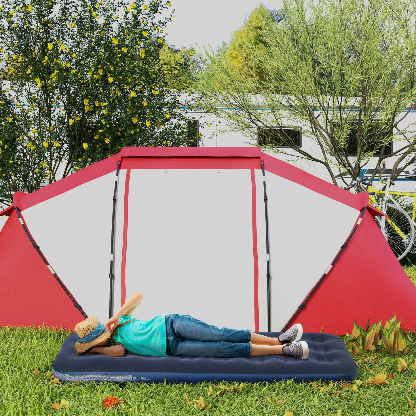 Outsunny Single Air Bed with Hand Pump, Inflatable Mattress with Flocked Surface for Guest, Camping, Travel, 191 x 73 x 22cm, Blue