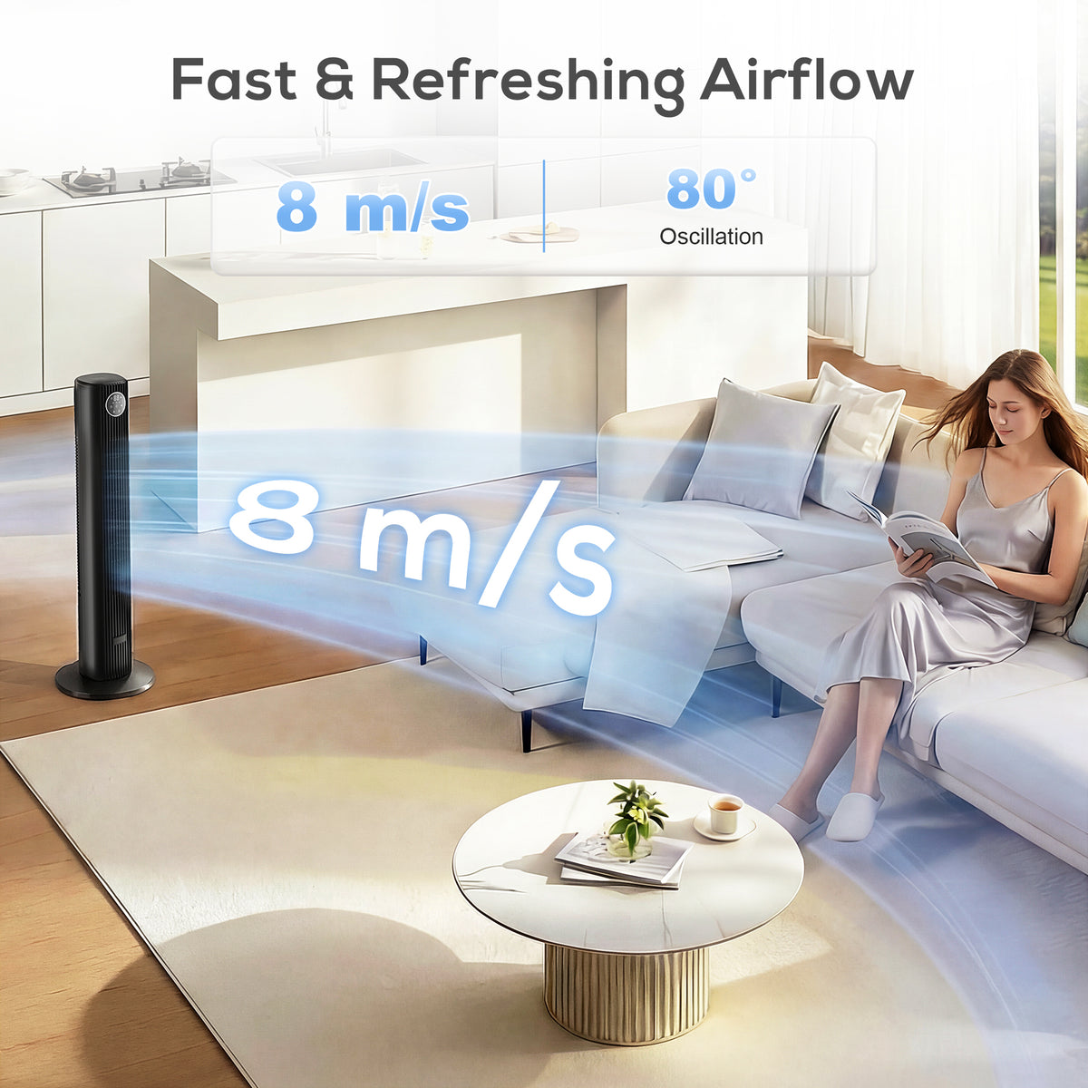 HOMCOM 28dB Tower Fan for Bedroom, 36 inch, 8 m/s Velocity Standing Cooling Fan with 80° Oscillating, BLDC Motor, 12 Speeds, LED Display, 4 Modes, 12H Timer, Remote Control, Black