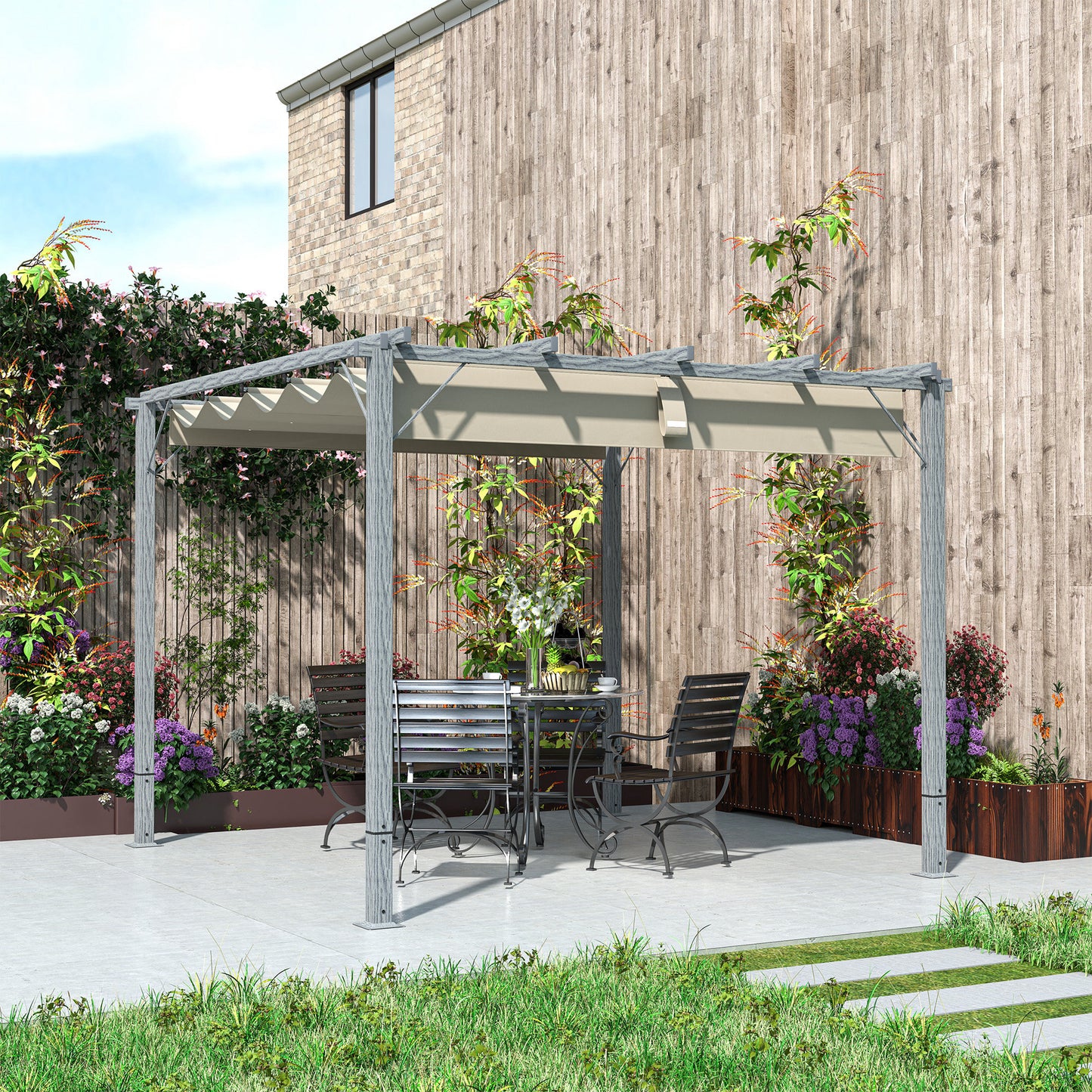 Outsunny 3 x 3 m Rozsuwana pergola dachowa - Szara