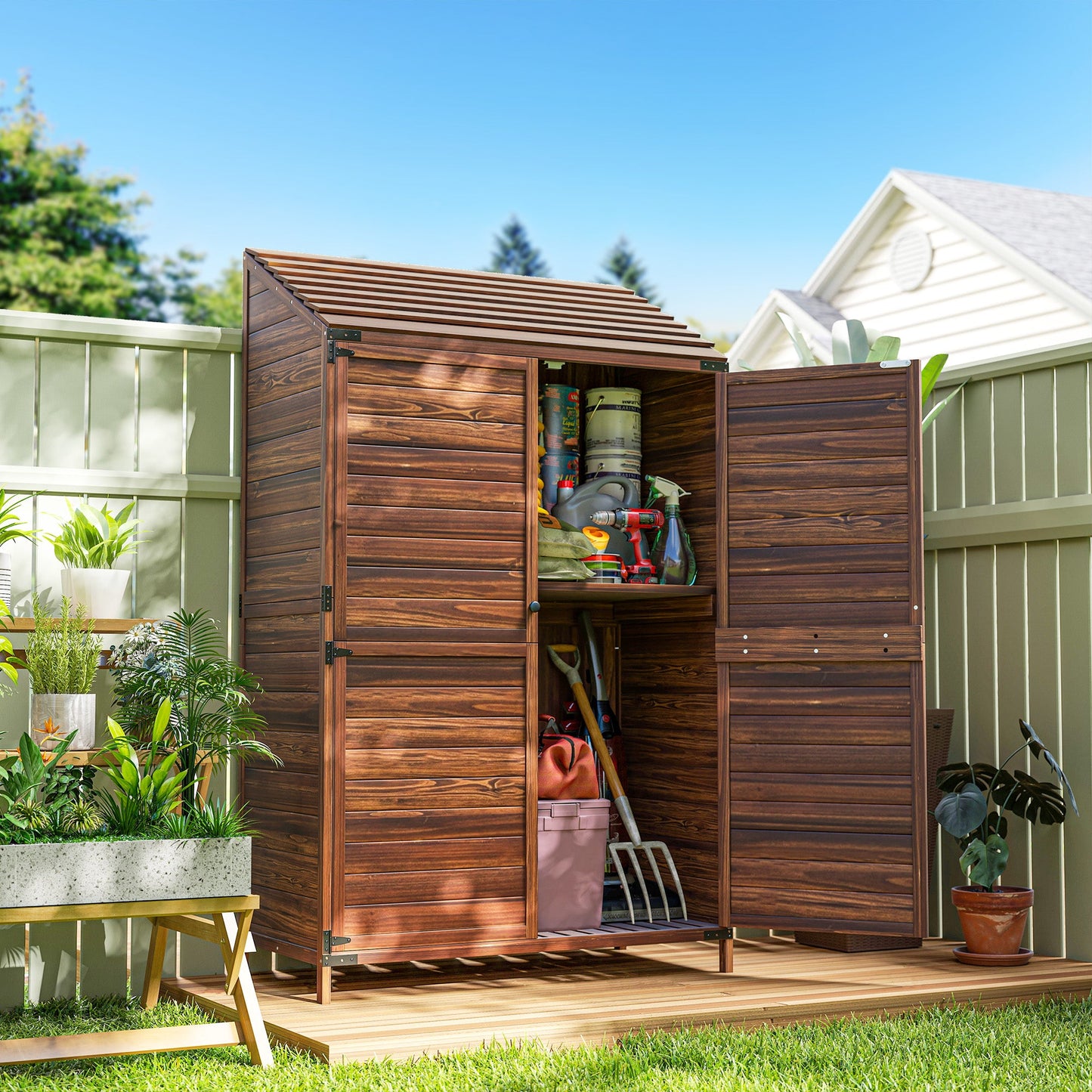 Outsunny 103.5 x 59 cm Wooden Garden Shed - Brown