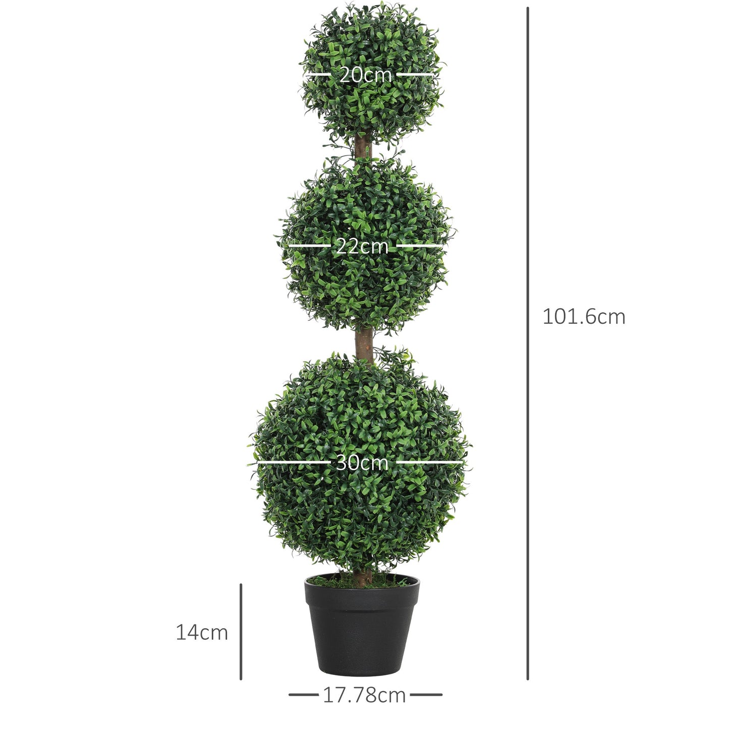 HOMCOM Zestaw 2 dekoracyjnych sztucznych drzew, topiary w kształcie kuli bukszpanowej w doniczce, sztuczne rośliny do dekoracji wnętrz i na zewnątrz, 100 cm, zielony