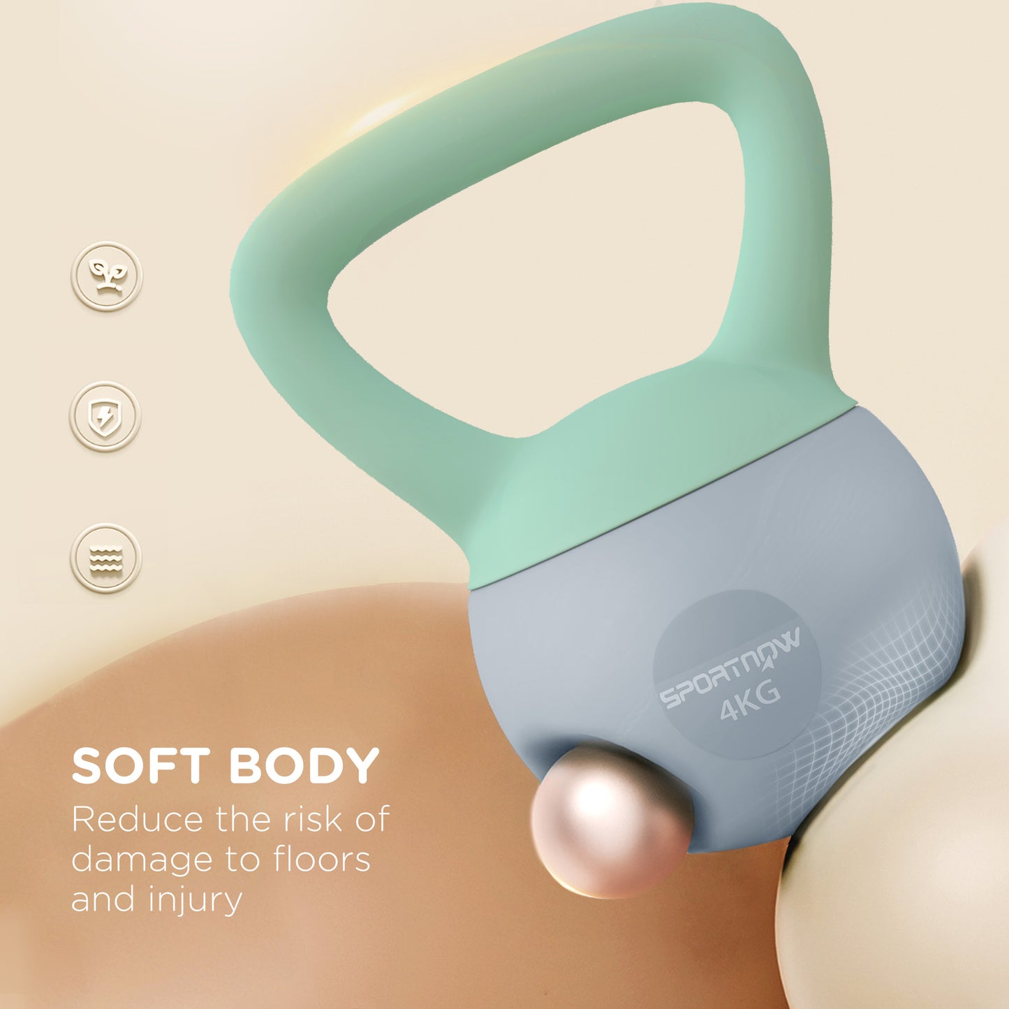 SPORTNOW 4KG Soft Kettlebell, Kettlebell with Non-Slip Handle for Home Gym, Weight Lifting, Strength Training, Green/Grey