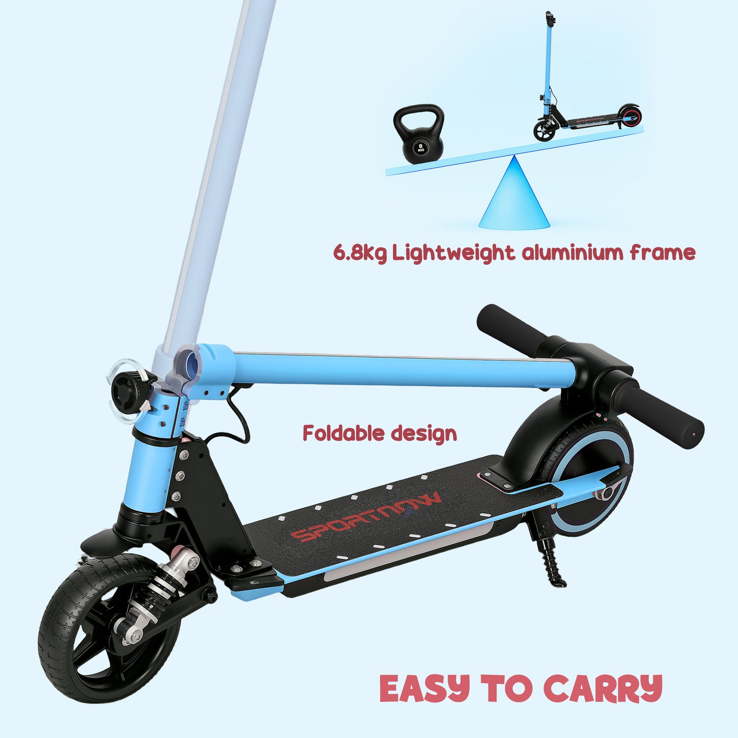 SPORTNOW Folding Electric Scooter for Kids, with Dual Brakes, Front Suspension, LED Colourful Lights, Blue