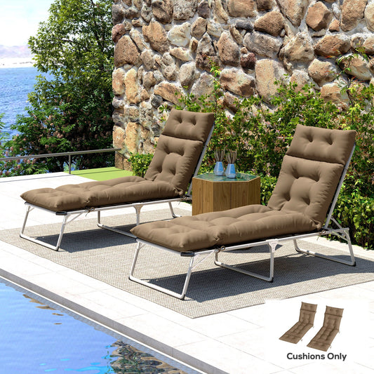 Outsunny Set of Two 190 x 56cm Sun Lounger Cushions - Khaki
