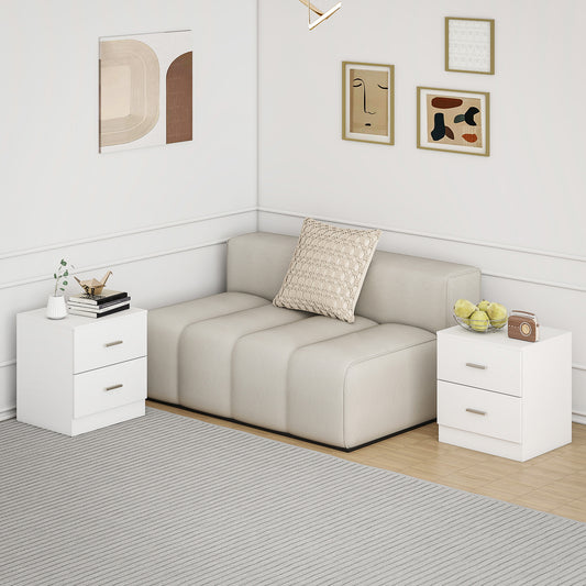 HOMCOM Set of 2 Modern Nightstands, Bedside Tables with 2 Storage Drawers, Accent End Table for Bedroom and Living Room, White