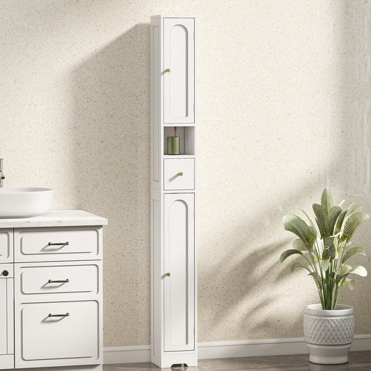 HOMCOM 185 cm Tall Bathroom Cabinet with Arched Doors - White
