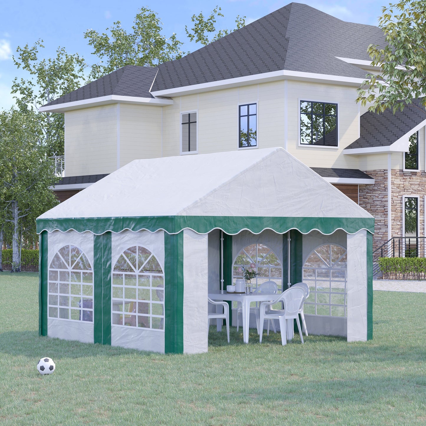Outsunny 4m x 4m Marquee Gazebo with Sides, Level 6 Wind Protection & Waterproof, Emerald Green