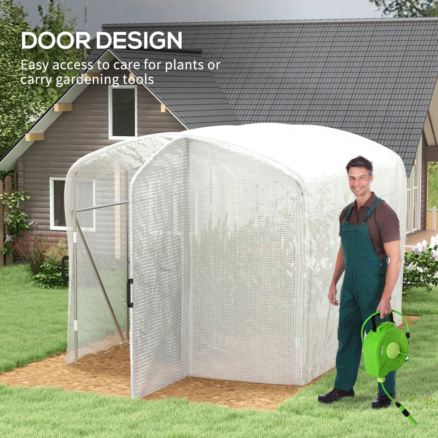 Outsunny Polytunnel Greenhouse Walk-in Grow House in White, image 5
