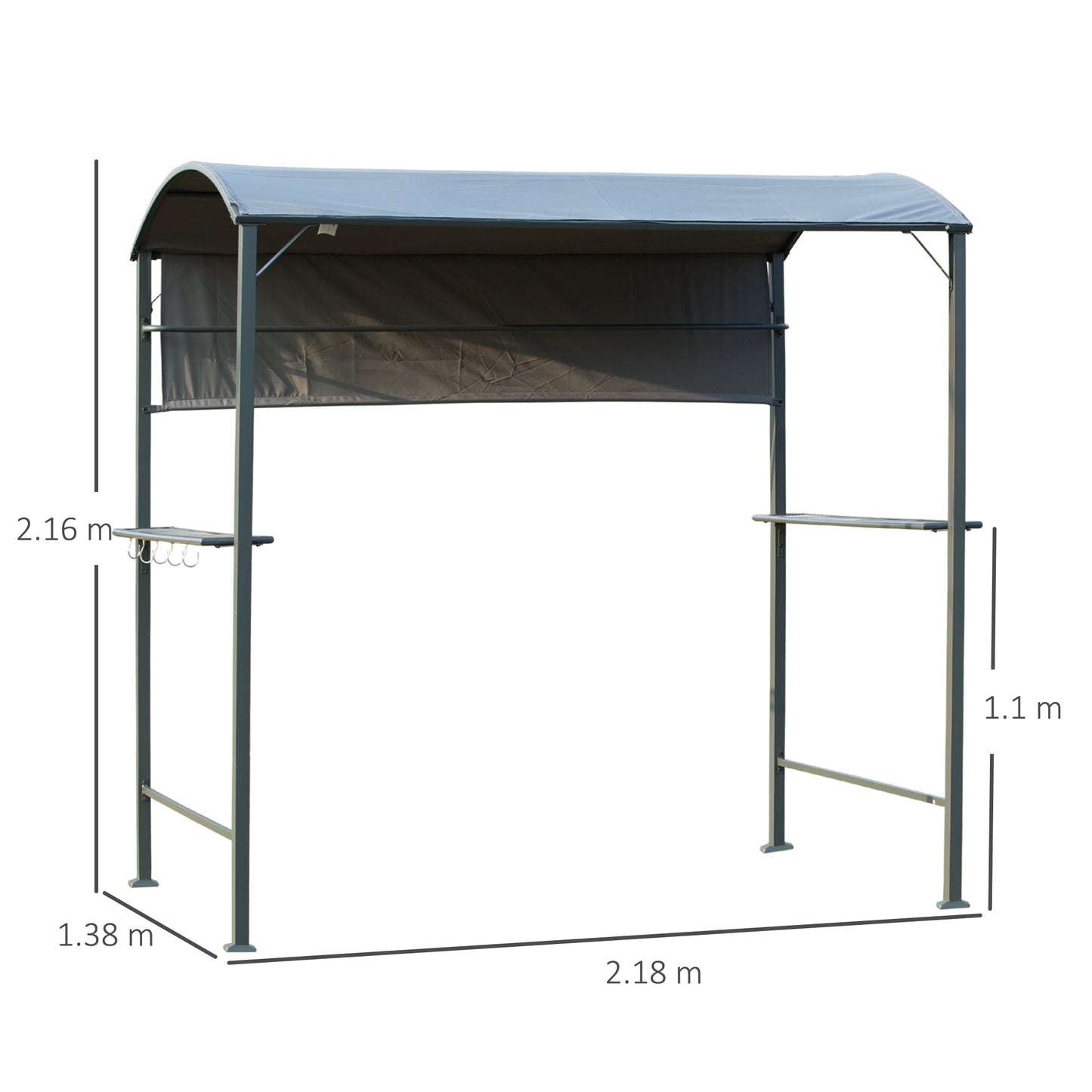 Altana grillowa Outsunny 2,2 x 1,4 m, zadaszenie do grilla zewnętrznego z półkami, wieszakami i metalową ramą, do ogrodu i na patio