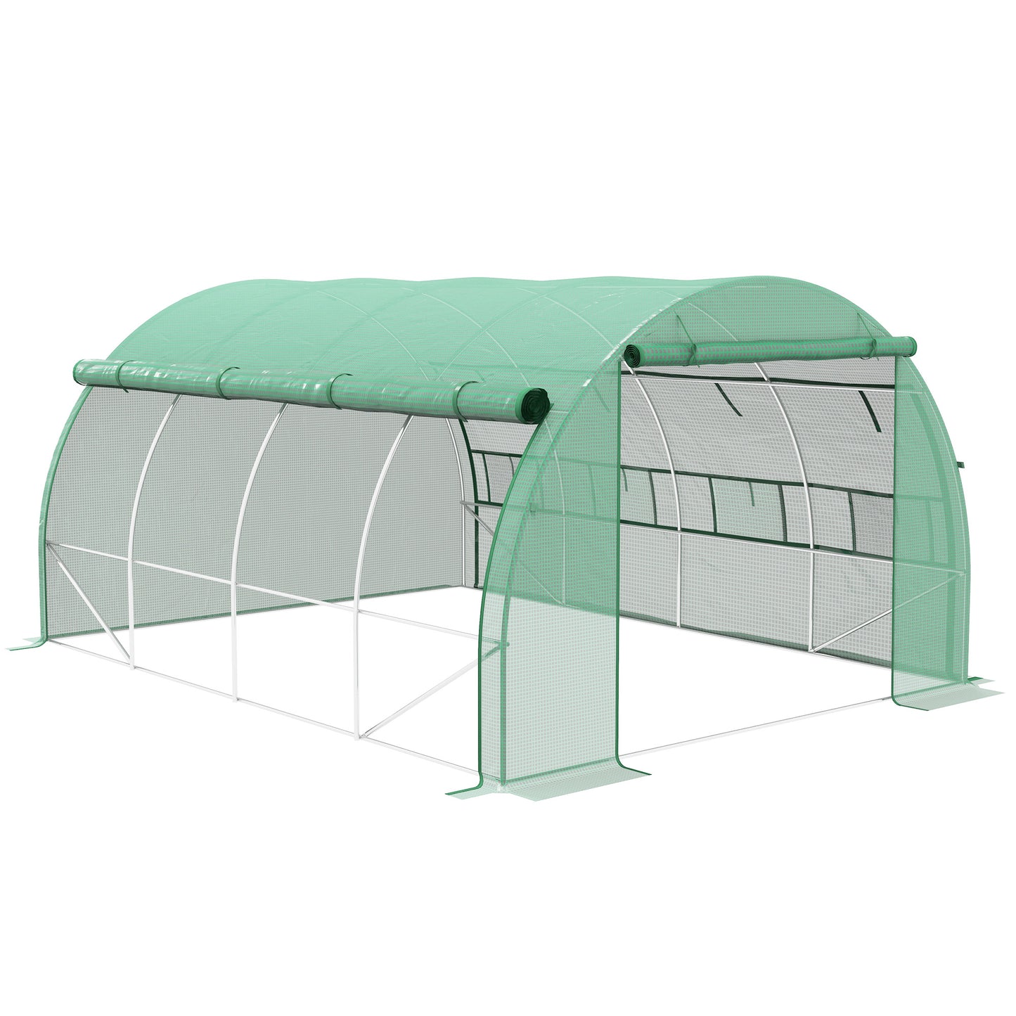 Outsunny Polytunnel Greenhouse Walk-in Grow House Tent z rolowanymi ścianami bocznymi, drzwiami zamykanymi na zamek błyskawiczny i 8 oknami, 4x3x2m, zielony