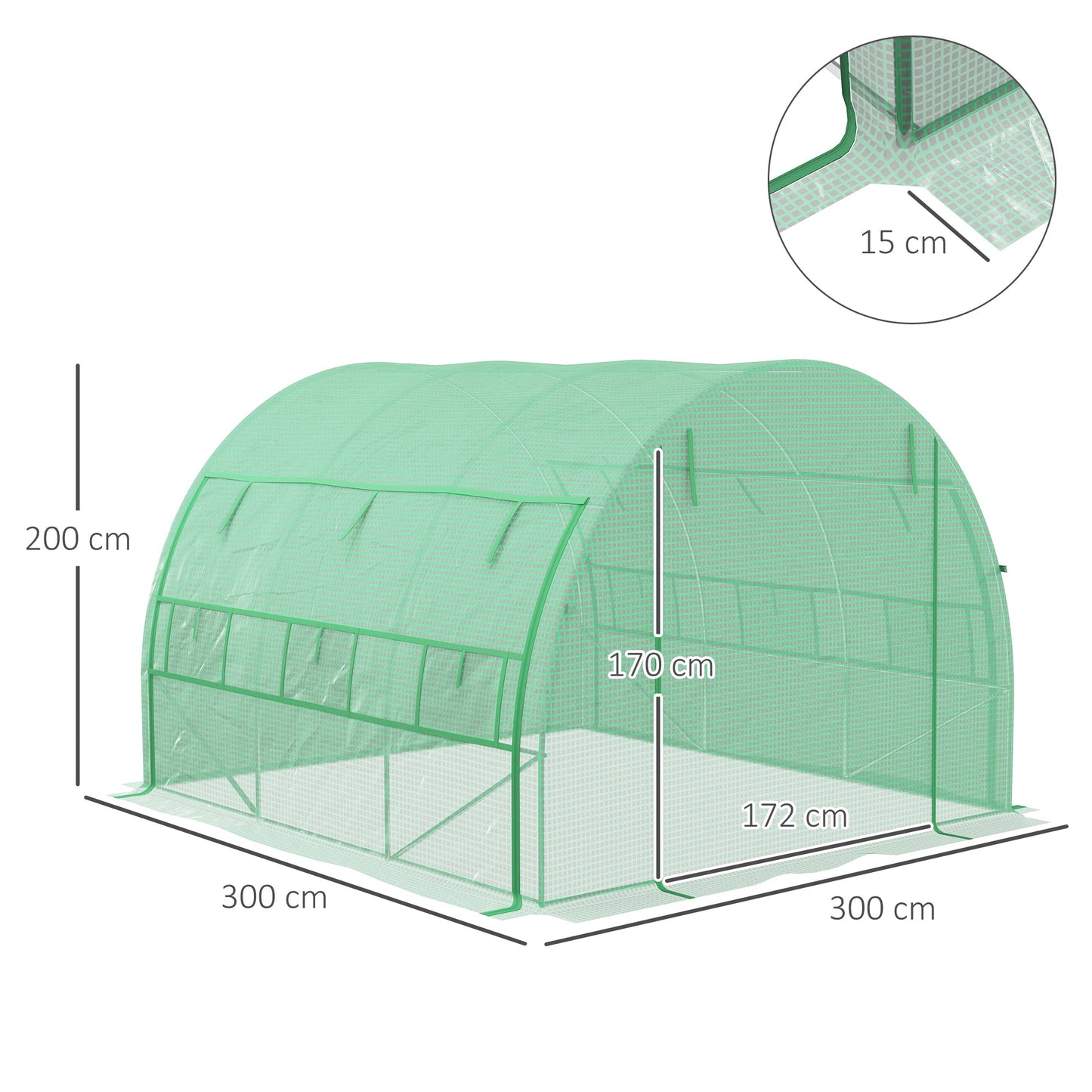 خيمة Outsunny Polytunnel Greenhouse Walk-in Grow House مع جدران جانبية قابلة للطي، باب مضغوط و6 نوافذ، 3x3x2m أخضر