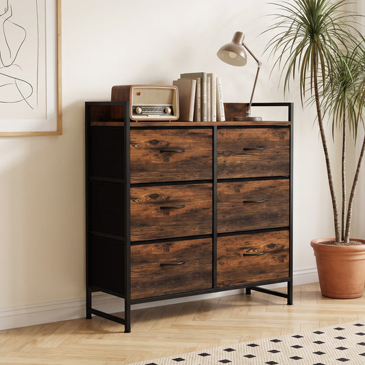 HOMCOM Rustic Chest of Six Fabric Drawers in Rustic Brown, image 2