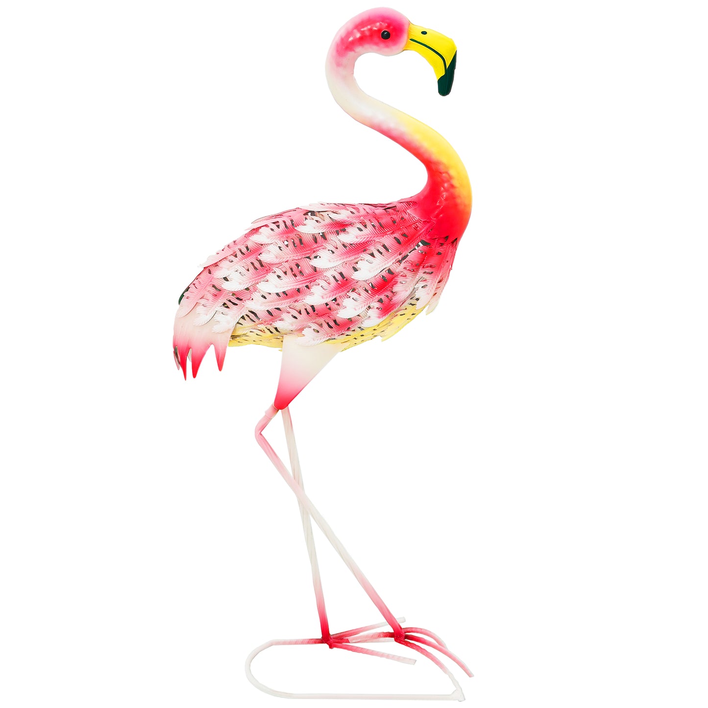 Outsunny Flamingo Garden Statue Ornament, Metal Bird Art Outdoor Statue, Stojąca rzeźba ogrodowa Prezent z kołkami do wbijania w ziemię do dekoracji krajobrazu stawu, Różowa