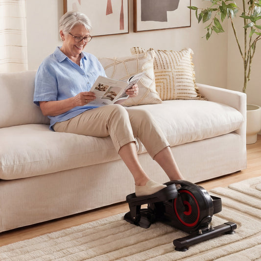 Under Desk Elliptical Pedal Exerciser Adjustable Magnetic Resistance and Whisper Quiet-Red