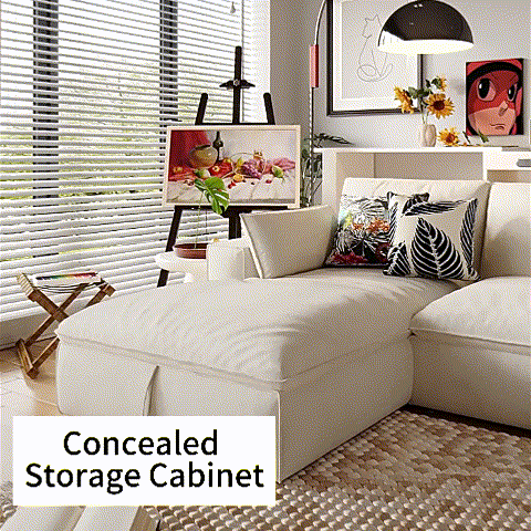 Cottonfy Creamy Tofu Block Pullout Sofa Bed with Storage