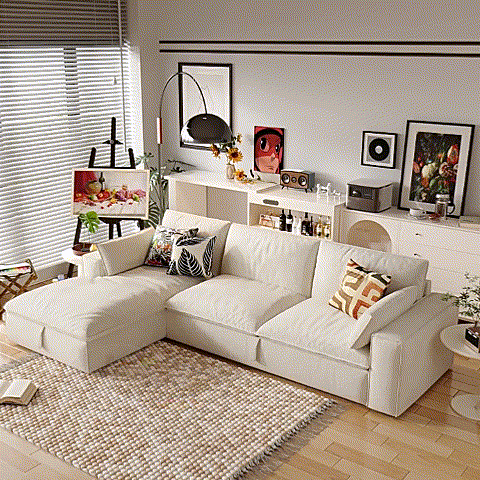Cottonfy Creamy Tofu Block Pullout Sofa Bed with Storage