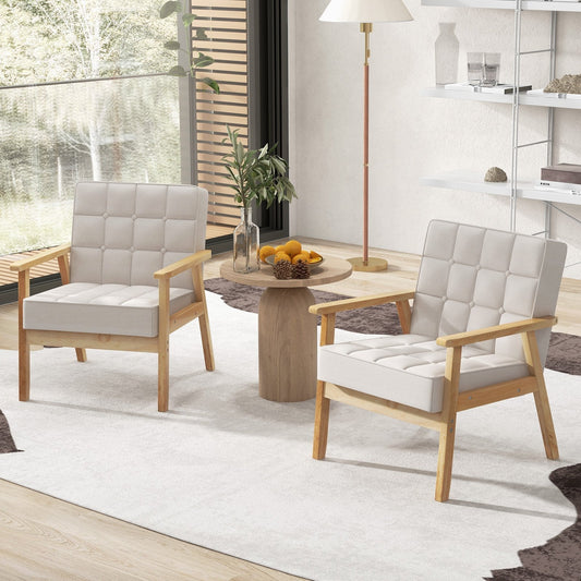 Modern Accent Chair with Rubber Wood Armrests -Beige