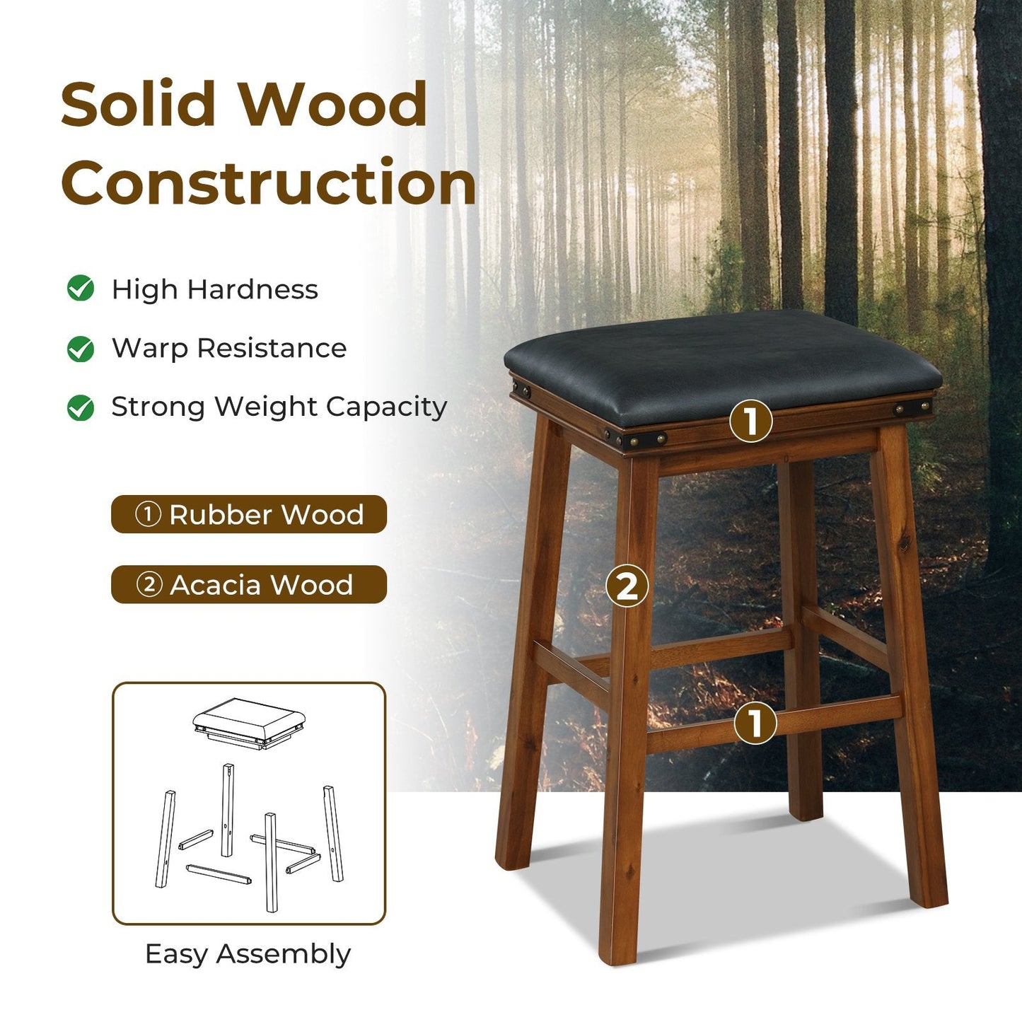 Set of 2 Upholstered Bar Stool 76cm Backless Height Bar with Footrest-Brown