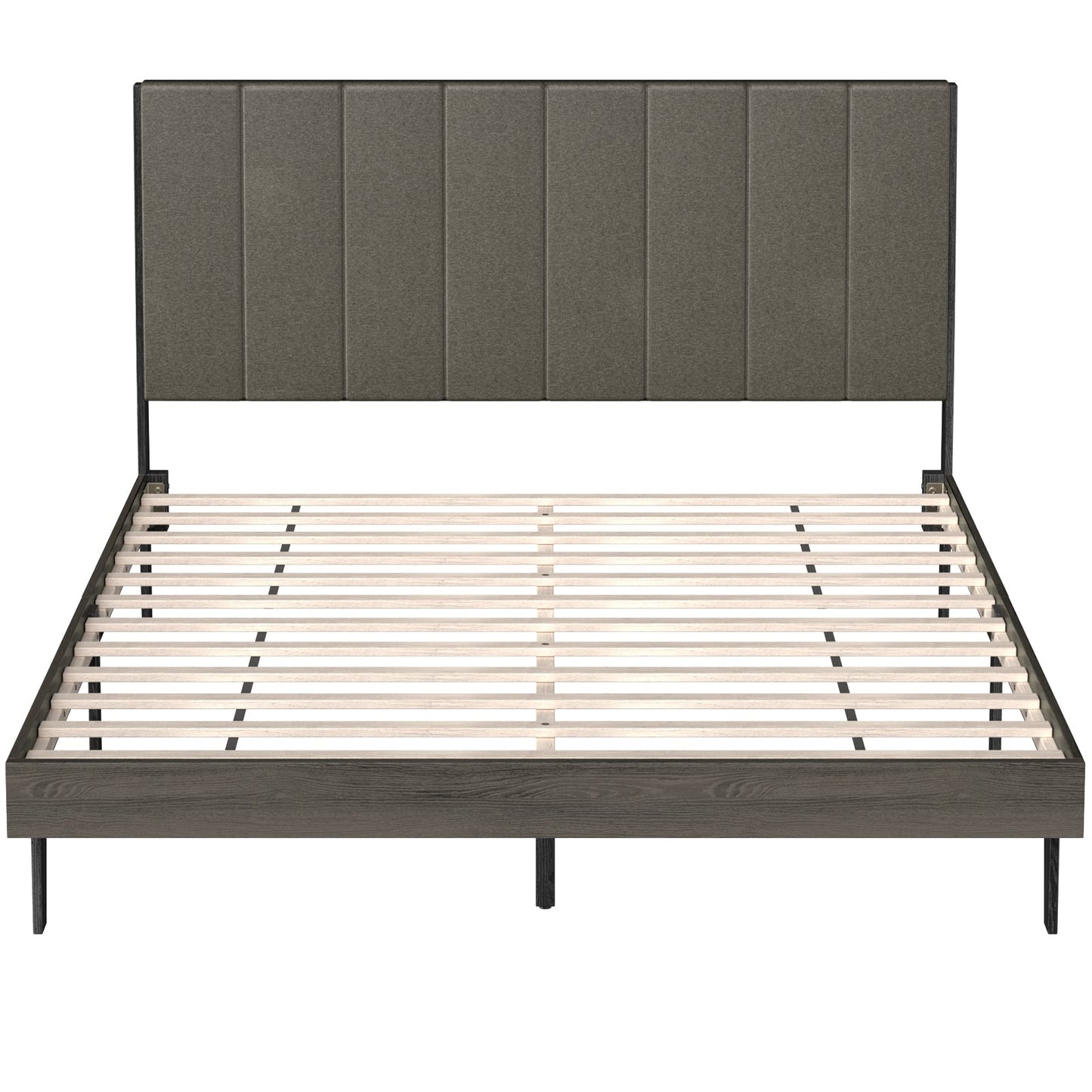 Upholstered Bed Frame Wooden Slats Support Mattress Foundation