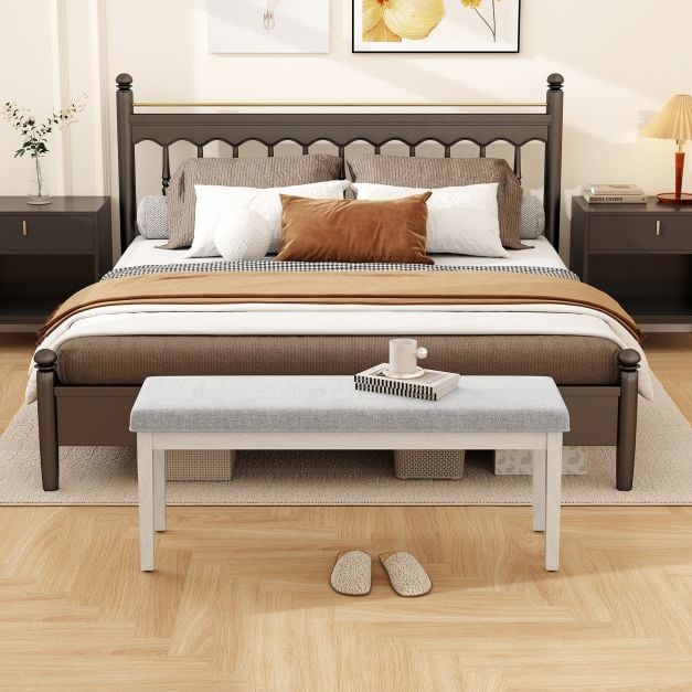 Upholstered Dining Bench Shoe Bench with Rubber Wood Legs and 300 KG Max Load-Light Grey