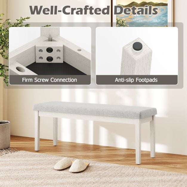 Upholstered Dining Bench Shoe Bench with Rubber Wood Legs and 300 KG Max Load-Light Grey