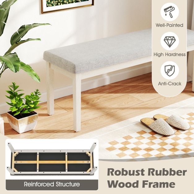 Upholstered Dining Bench Shoe Bench with Rubber Wood Legs and 300 KG Max Load-Light Grey