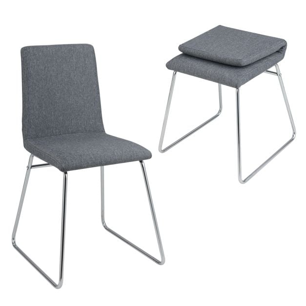 Set of 2 dining chairs with folding backrest & metal frame upholstered kitchen chair