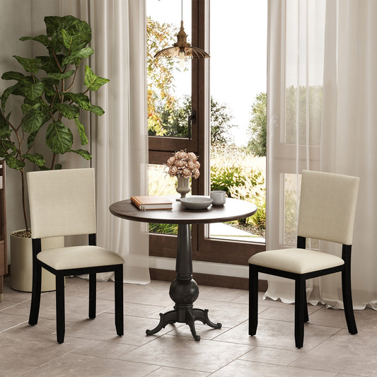 Upholstered Dining Chairs Set of 2 with Soft Padded Seat and Solid Wood Frame-Beige