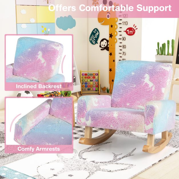 Rocking chair children Children's sofa glow in the dark Children's armchair upholstered in flannel fabric Colorful