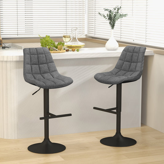 Upholstered Height Adjustable Bar Stools Set of 2 with Fabric Backrest-Grey
