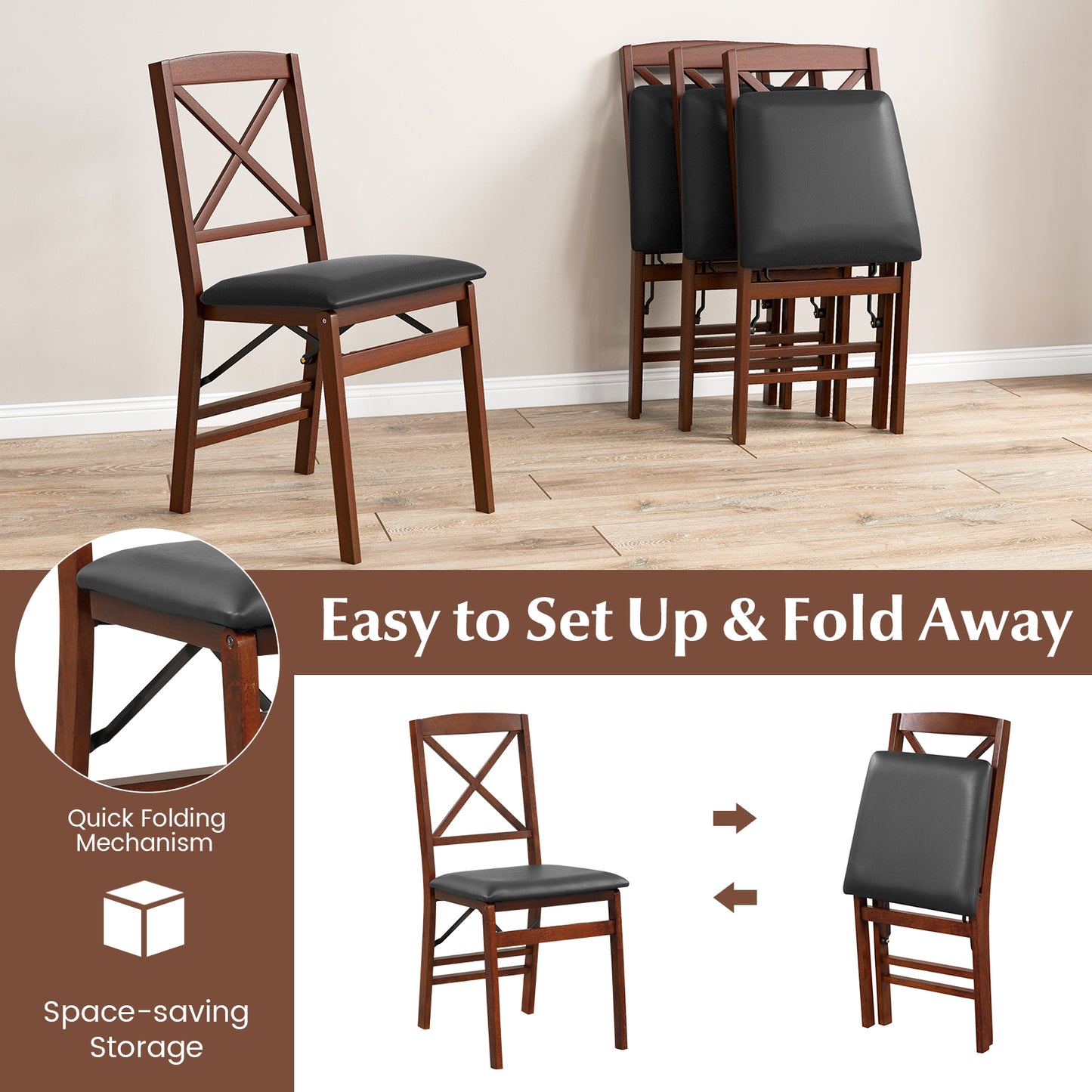 Upholstered High Back Wooden Dining Chair Set of 2-Brown